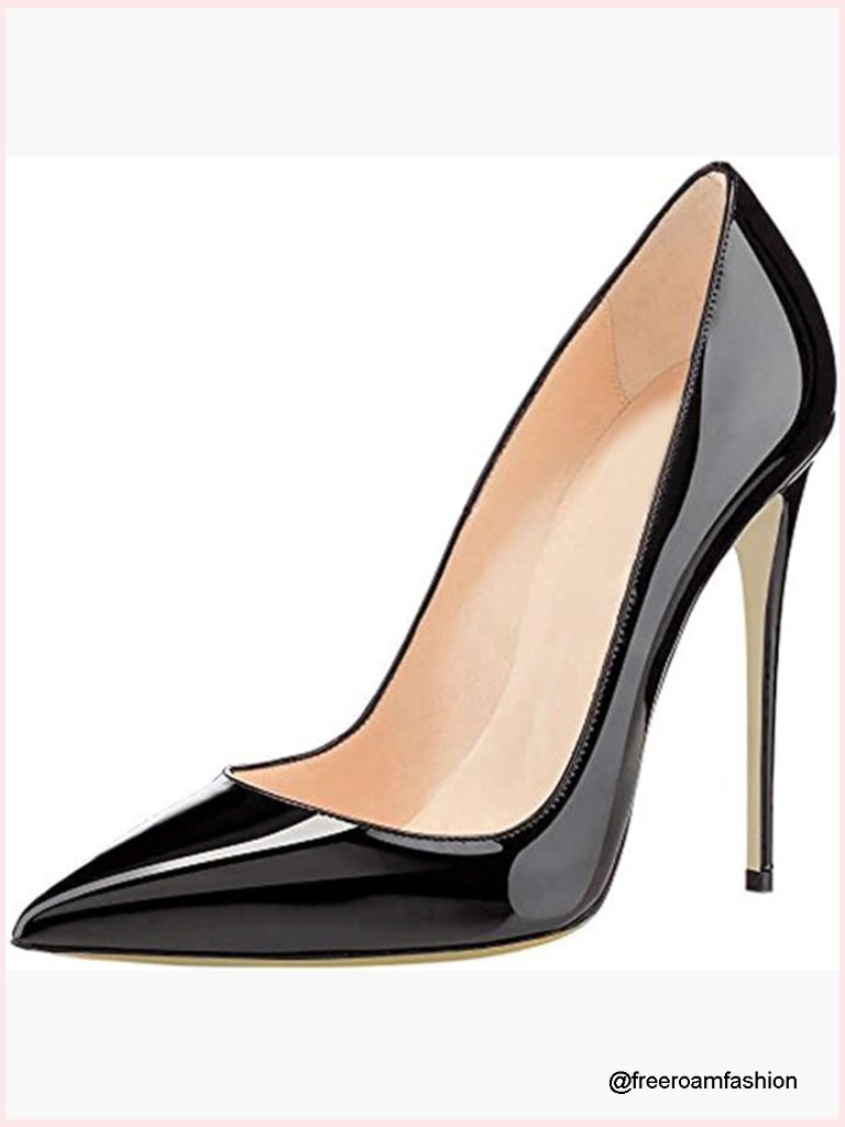 Pointed Toe Stiletto High Heels 4.72 Inch Patent Leather Pumps